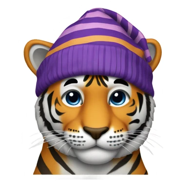 Tiger with striped purple stocking cap sticker