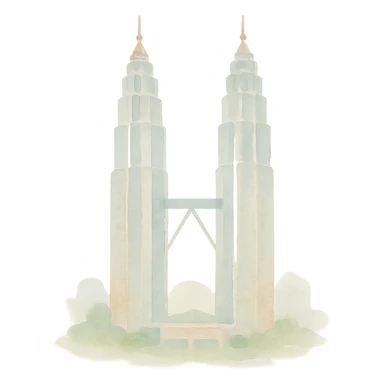 Petronas Twin Towers, watercolor illustration, soft colors sticker