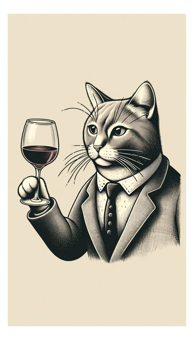 кот с бокалом вина в лапе в нарисованном стиле с нейтральным фоном sticker