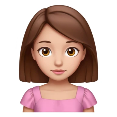 Girl with brown hair, brown eyes with a pink dress sticker