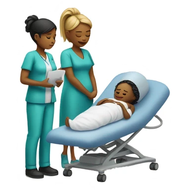 a woman gives birth and doctors stand nearby sticker