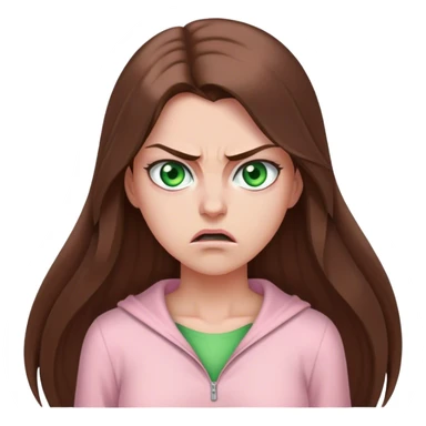 pretty woman with very long brown hair and green eyes and light pink outfit angry sticker