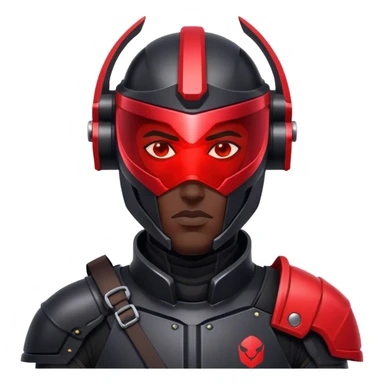 A futuristic man bounty hunter in sleek black armor, glowing red visor in the dark sticker