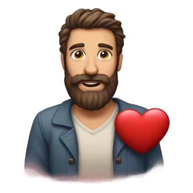portrait of a bearded man holding a big heart valentines themed sticker