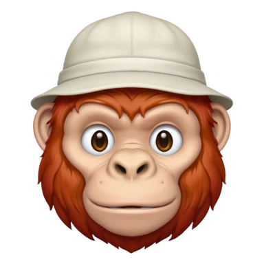 red haired gorilla head with white hat, apple style emoji, no text, facing slightly left sticker