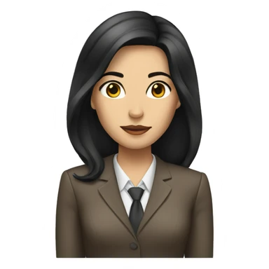 Female defense attorney with long black hair with brown suit sticker