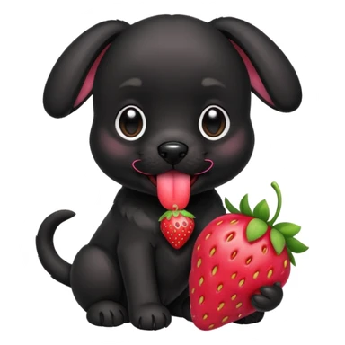 A black puppy with a strawberry sticker