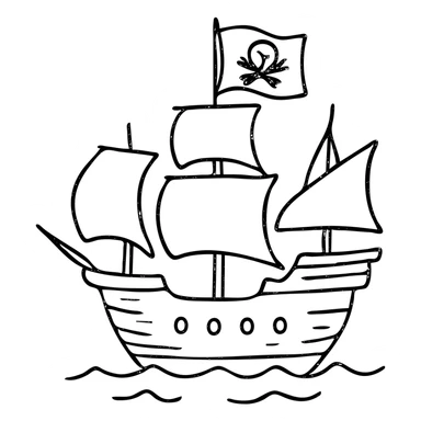 hand drawn outlined pirate ship icon sticker