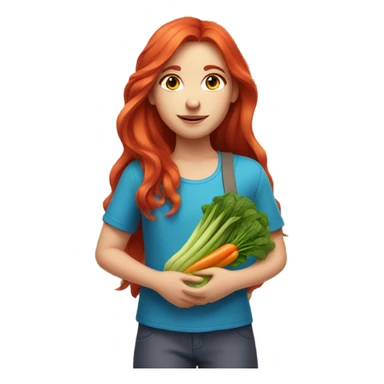Girl with blue eyes long red hair holding vegetables sticker