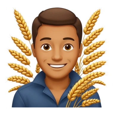 man happy satisfied with wheat and grain floating arround sticker