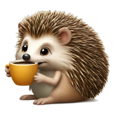 A hedgehog with a cup of coffee sticker