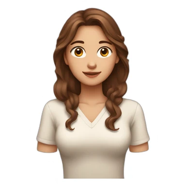 brown-haired woman with long hair, brown eyes, depicting a heart with her hands sticker