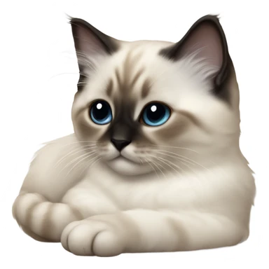an entire birman kitten, small face, some spots of dark on the ears and middle of the face, laying down relaxed on a shoulder. sticker