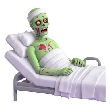 zombie patient in hospital bed with bandages sticker