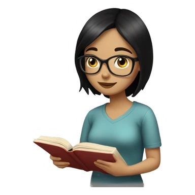 Girl with black hair reading book sticker