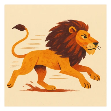 león corriendo, fondo simple, estilo diferente, ilustración creativa sticker