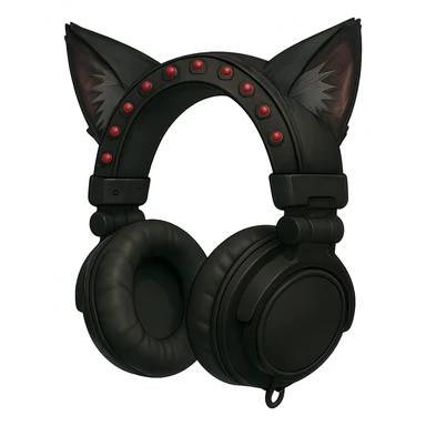 Add cat ears to the goth headphones in a realistic anime style. Keep the background transparent. sticker