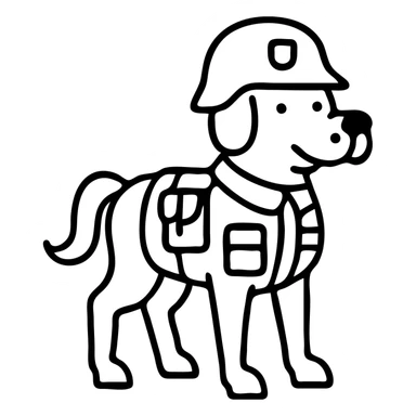 A whimsical horse with a dog's face wearing a soldier's hat and military gear sticker