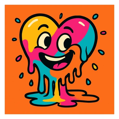 a melting heart, vibrant cartoon style, colorful, dynamic, expressive sticker
