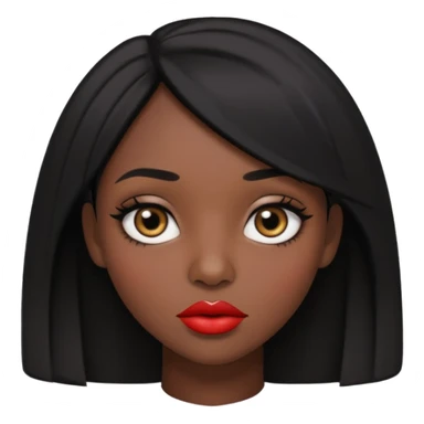 Dark skin gurl with black hair, big lips m, dark brown eye, octagon face shape and chinky eyes no red lipstick  sticker