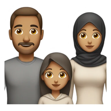family of four, mom, dad, and two children, medium brown skin, dark hair, only the mom is wearing hijab sticker