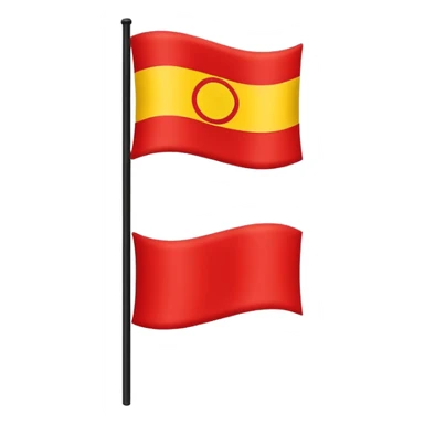 a rectangular flag with the top half solid black and the bottom half solid red with a medium-sized yellow circle in the middle overlapping both colours sticker