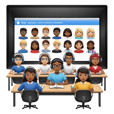 Birdseye view of large study space with students working separately add students wearing Vision Pro headsets sticker