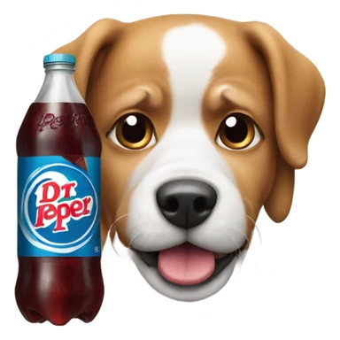 A dog holding a Dr Pepper sticker