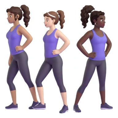 3 women exercising. The woman on the left has pale white skin and curly brown hair in a ponytail. The woman in the middle has black skin and curly black hair. The woman on the right has pale white skin and straight, brown hair in a ponytail. sticker
