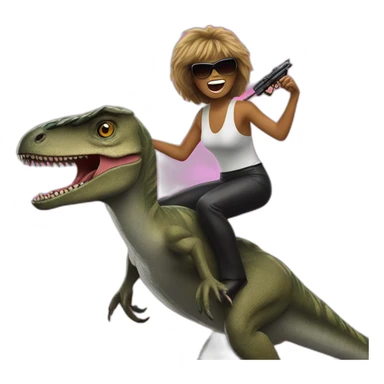 Tina turner riding a velociraptor whilst shooting lasers sticker
