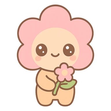 blossom cookie character, holding a flower, kawaii style sticker