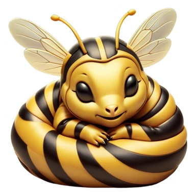 Meme-Worthy Cute Sleeping Hornet Portrait Emoji, Head resting peacefully with a contented smile, showcasing a compact, striped body with softly closed wings and eyes gently closed in serene slumber, Simplified yet adorably endearing features, highly detailed, glowing with a soft, drowsy glow, high shine, relaxed and utterly lovable, stylized with an air of playful laziness, soft glowing outline, capturing the essence of a sleeping hornet that feels destined to become the next viral icon of adorable rest! sticker