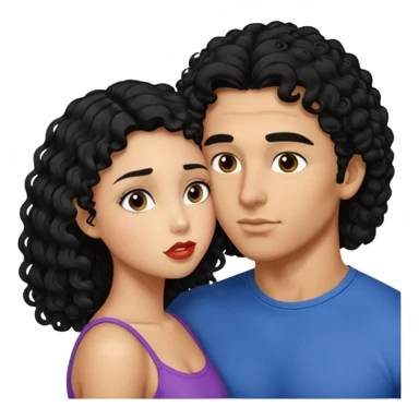 a strong man with straight short black hair kissing a shorter girl with long black curly hair sticker