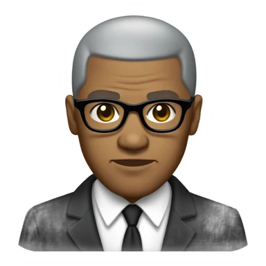 Malcolm x  with small round face and suit and glasses and buzz cut and small black eyes and small gray beard and small black eyes and wrinkled forehead sticker