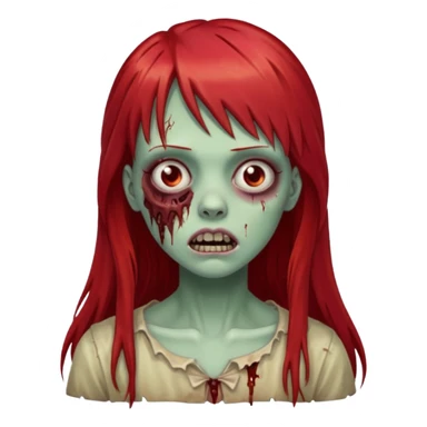 create a zombie girl with red long hair and bangs sticker