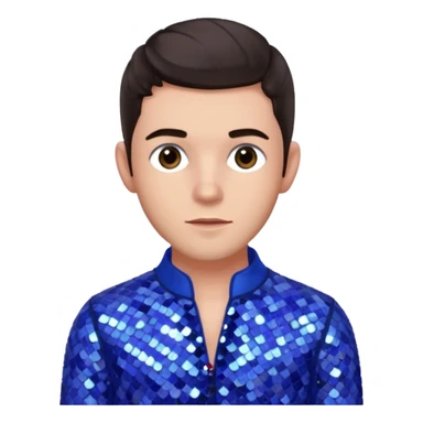 Jonathan Bailey with dark brown hair, perwinkle sequin outfit sticker