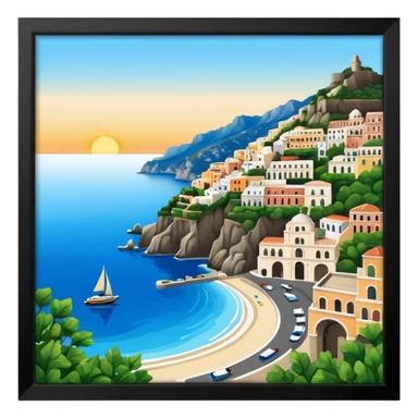 amalfi coast round frame  sticker