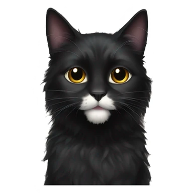 black cat domestic long-haired with white spot on the mouth sticker