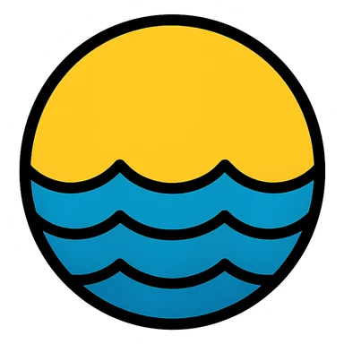 ocean icon, circular shape, medium black border, no frame, white background, minimalist, Little Alchemy inspired, color outline style sticker