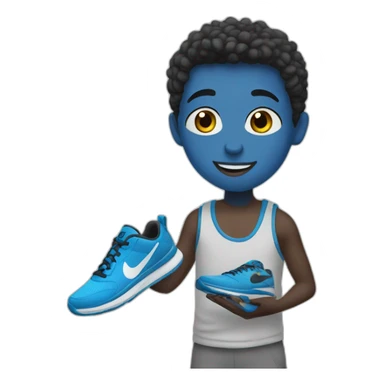 boy with blue skin holding nike sneakers in hand sticker