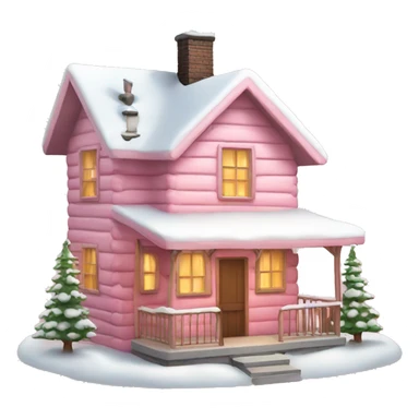 light pink cabin with snow with lights with smoking chimney and pink christmas tree sticker