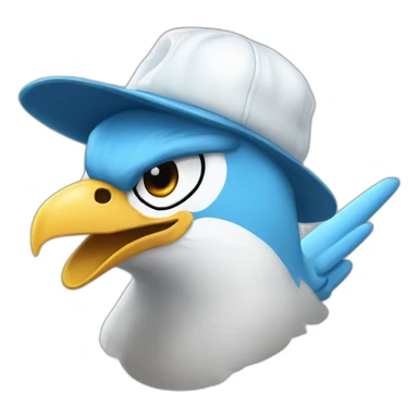Crazy funny Articuno head with human white teeth and beautiful smile wearing glasses and hat sticker