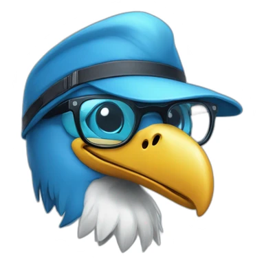 Crazy funny Cyberpunk Articuno head with beautiful smile wearing glasses and hat sticker