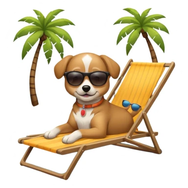 dog lying beside beach on chair with sunglasses sticker