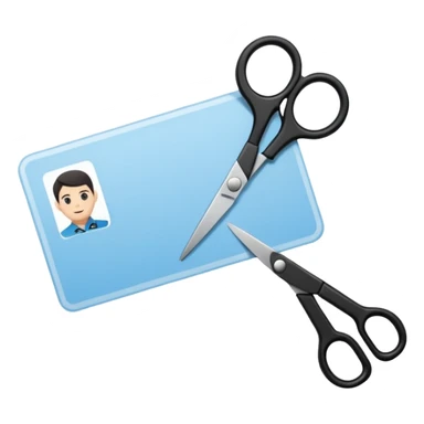 black Scissors cutting a light blue idf ID card in 2 parts .hyper realistic sticker