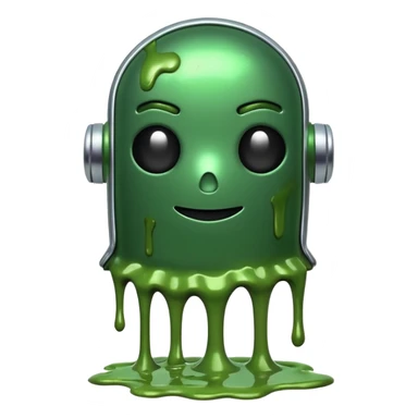 An emoji of a green robot melting away covered in thick green sludge sticker