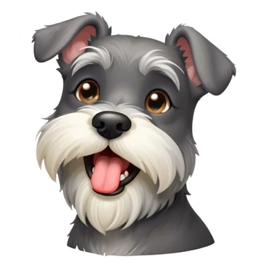 Cinematic Cute Yawning Miniature Schnauzer Portrait Emoji, Head cocked with a wide, adorable yawn and droopy, charming eyes, featuring a neatly trimmed, lovable salt-and-pepper fur, simplified yet irresistibly cute, highly detailed, glowing with a warm, relaxed radiance, high shine, exuding a sleepy yet spirited charm, styled with a soft, cozy glowing outline, capturing the essence of a Miniature Schnauzer mid-yawn, radiating pure, drowsy cuteness! sticker