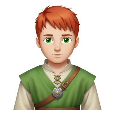 medieval spring outfit worn by a DnD themed fantasy male character. fine linen tunic with a buttoned neckline and a sash tied loosely at the waist. clothes only above the waist. The clothes full waist. The character's haven't arms. character is white-skinned, red hair, green eyes, short straight hair. sticker
