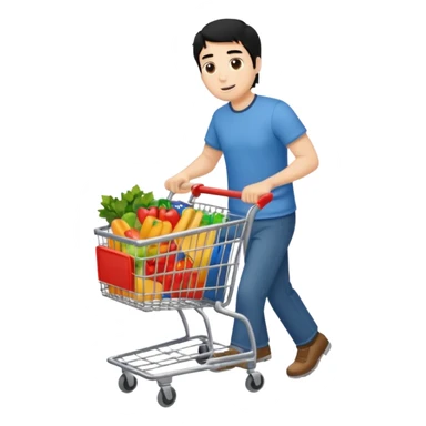 man-with-a-shopping-cart-full-body black hair sticker