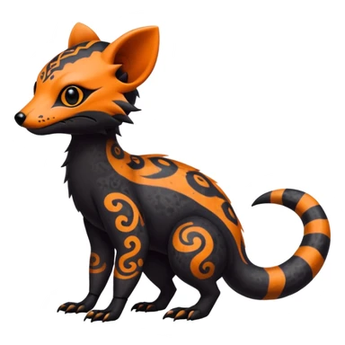 Rare warm-colored exotic gloomy tropical edgy cute epic aesthetic spooky  gothic colorful Salandit-Noibat-Civet-species-Fakemon-hybrid-creature, with tribal tattoo markings, full body sticker